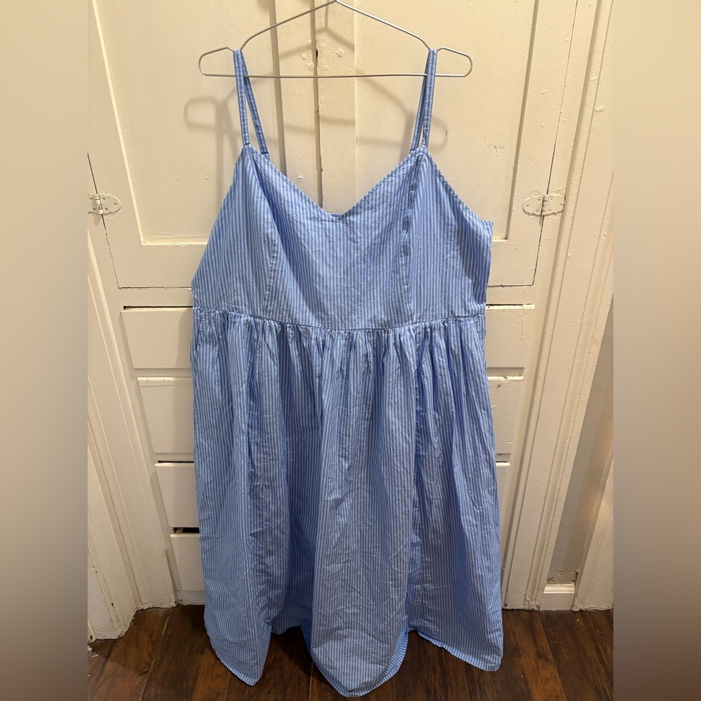 NWT Old Navy XXL Light Blue/White Striped Cotton Midi Dress